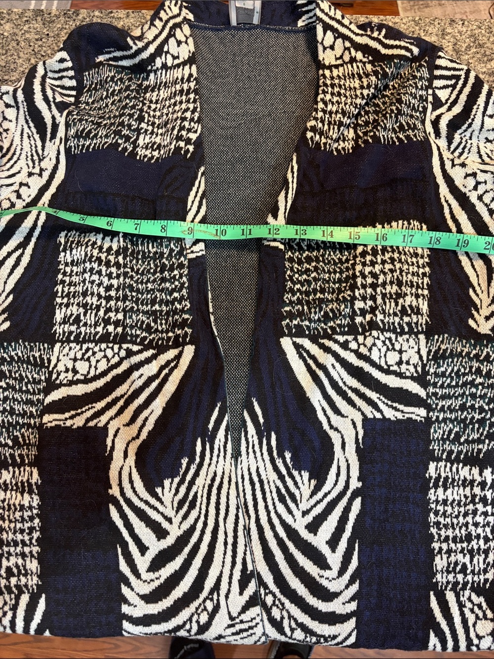 Chico's Black and White Patterned Open Cardigan Blazer